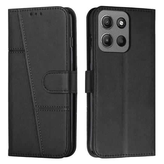 For Motorola Moto G15 Stitching Calf Texture Buckle Leather Phone Case(Black)