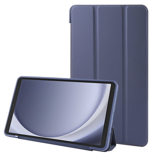 For Samsung Galaxy Tab A11 / A9 Tri-fold Holder Horizontal Flip TPU Leather Tablet Case(Dark Blue)