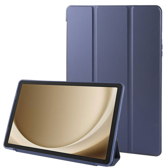 For Samsung Galaxy Tab A11+ / A9+ Tri-fold Holder Horizontal Flip TPU Leather Tablet Case(Dark Blue)