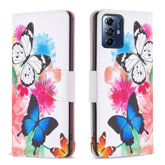 For Motorola Moto G Play 2024 Colored Drawing Pattern Leather Phone Case(Butterflies) by buy2fix