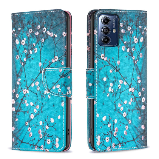 For Motorola Moto G Play 2024 Colored Drawing Pattern Leather Phone Case(Plum Blossom) by buy2fix