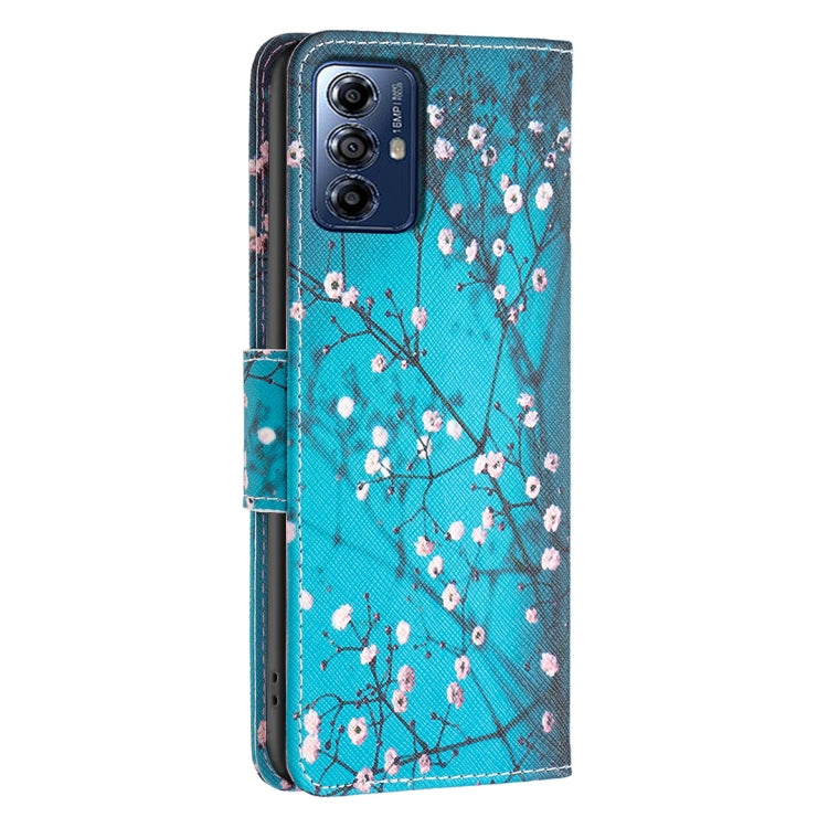 For Motorola Moto G Play 2024 Colored Drawing Pattern Leather Phone Case(Plum Blossom) by buy2fix
