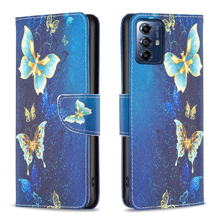 For Motorola Moto G Play 2024 Colored Drawing Pattern Leather Phone Case(Gold Butterfly) by buy2fix