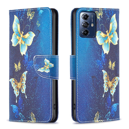For Motorola Moto G Play 2024 Colored Drawing Pattern Leather Phone Case(Gold Butterfly) by buy2fix