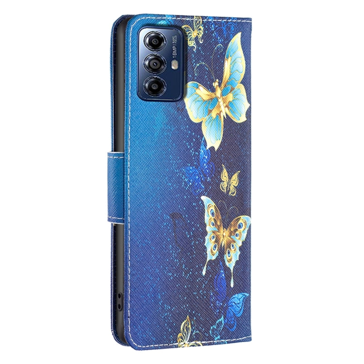 For Motorola Moto G Play 2024 Colored Drawing Pattern Leather Phone Case(Gold Butterfly) by buy2fix