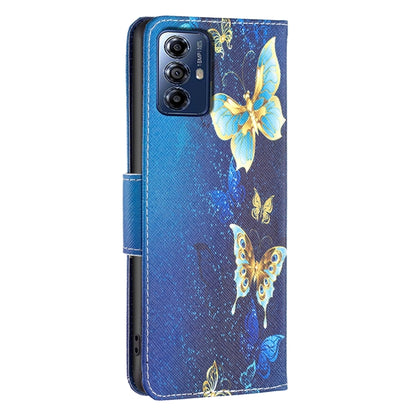 For Motorola Moto G Play 2024 Colored Drawing Pattern Leather Phone Case(Gold Butterfly) by buy2fix
