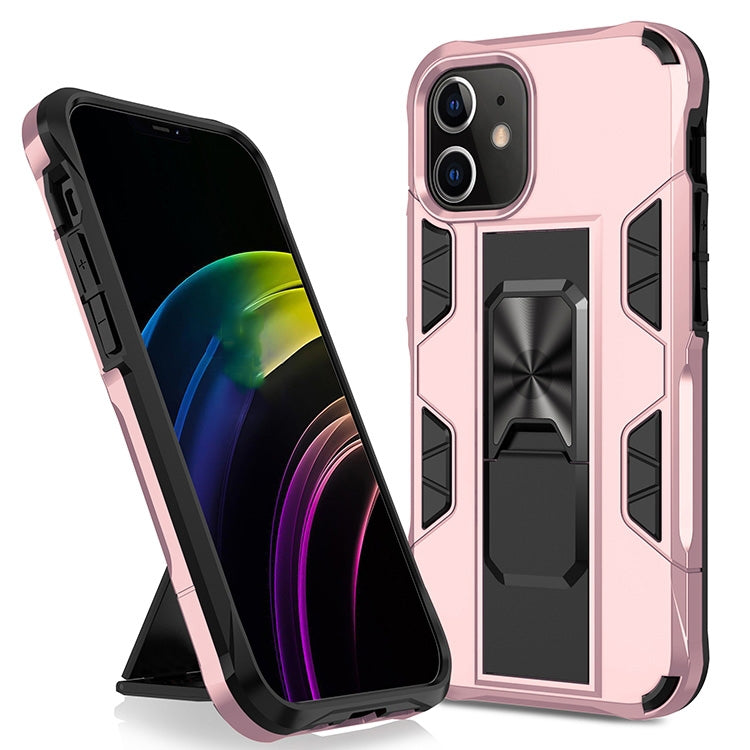 For iPhone 12 Pro Max Armor Shockproof TPU + PC Magnetic Protective Case with Invisible Holder(Rose Gold) by buy2fix