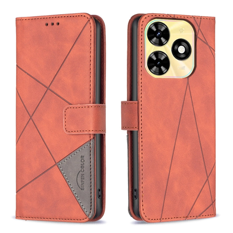 For Tecno Spark Go 2024 / 20C / POP 8 Magnetic Buckle Rhombus Texture Leather Phone Case(Brown) by buy2fix