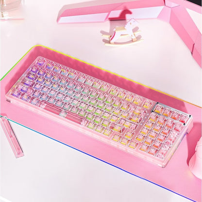 AULA F98 99-Key Wired 2.4G Bluetooth RGB Three Mode Mechanical Keyboard, Ice Crystal Switch(Pink) by AULA