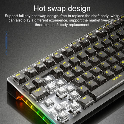 AULA F98 99-Key Wired 2.4G Bluetooth RGB Three Mode Mechanical Keyboard, Ice Crystal Switch(Pink) by AULA