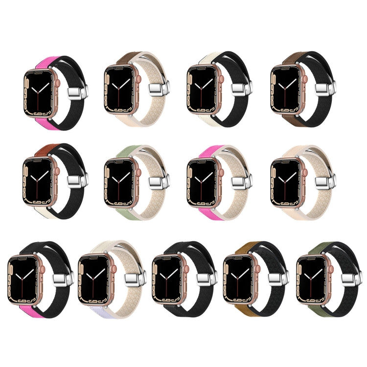 For Apple Watch SE 2023 44mm Magnetic Folding Leather Silicone Watch Band(Rose Red) by buy2fix