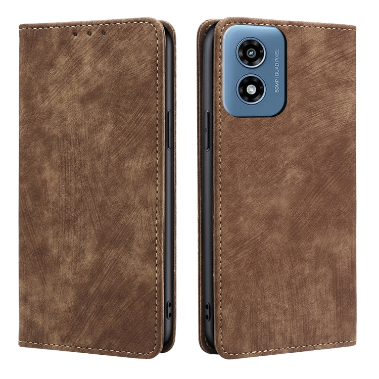 For Motorola Moto G Play 4G 2024 RFID Anti-theft Brush Magnetic Leather Phone Case(Brown) by buy2fix