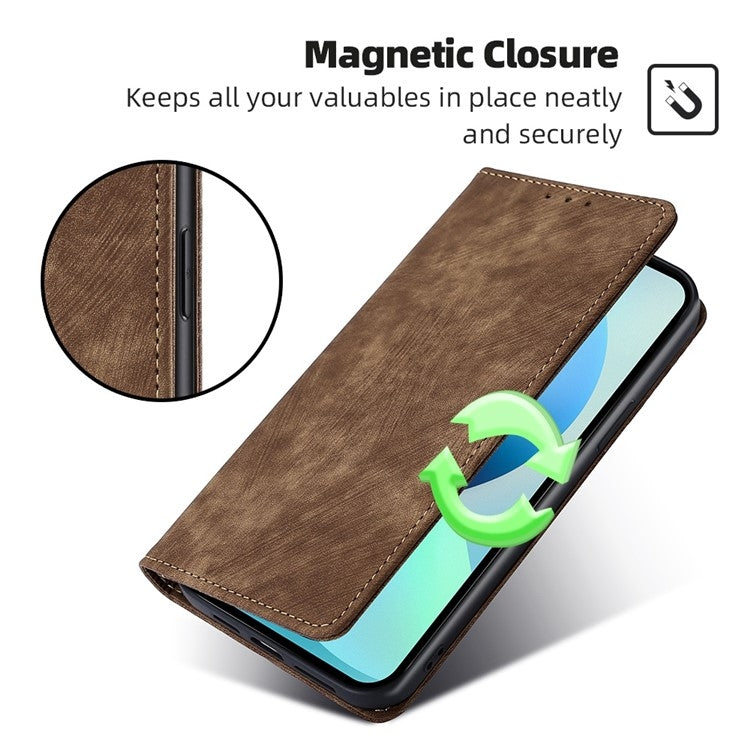 For Motorola Moto G Play 4G 2024 RFID Anti-theft Brush Magnetic Leather Phone Case(Brown) by buy2fix