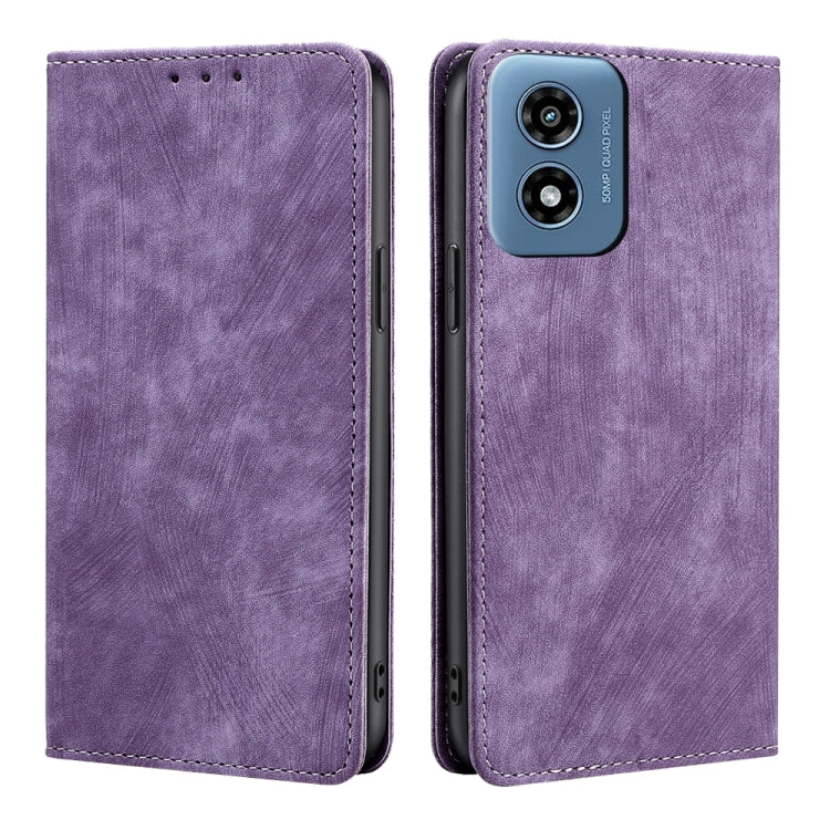 For Motorola Moto G Play 4G 2024 RFID Anti-theft Brush Magnetic Leather Phone Case(Purple) by buy2fix