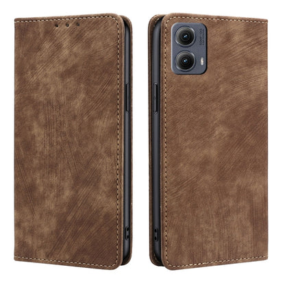 For Motorola Edge 5G 2024 RFID Anti-theft Brush Magnetic Leather Phone Case(Brown) by buy2fix