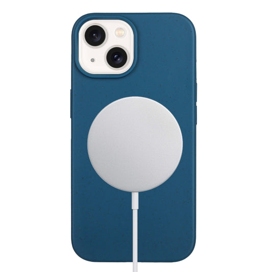 For iPhone 14 Wheat MagSafe Magnetic Straw Material + TPU Phone Case(Blue) by buy2fix