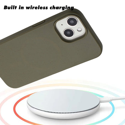 For iPhone 14 Wheat MagSafe Magnetic Straw Material + TPU Phone Case(Army Green) by buy2fix