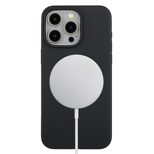 For iPhone 12 Pro Max Wheat MagSafe Magnetic Straw Material + TPU Phone Case(Black) by buy2fix