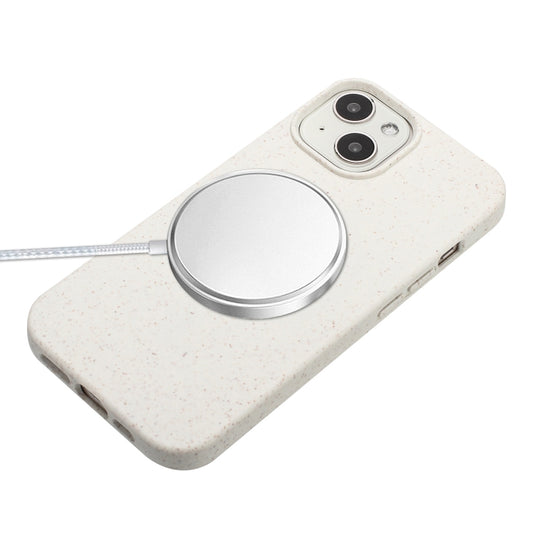 For iPhone 14 Wheat MagSafe Magnetic Straw Material + TPU Phone Case with Lanyard(White) by buy2fix