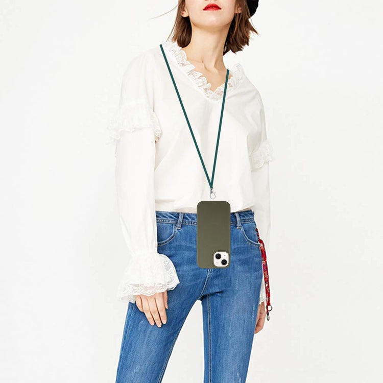 For iPhone 14 Wheat MagSafe Magnetic Straw Material + TPU Phone Case with Lanyard(Army Green) by buy2fix