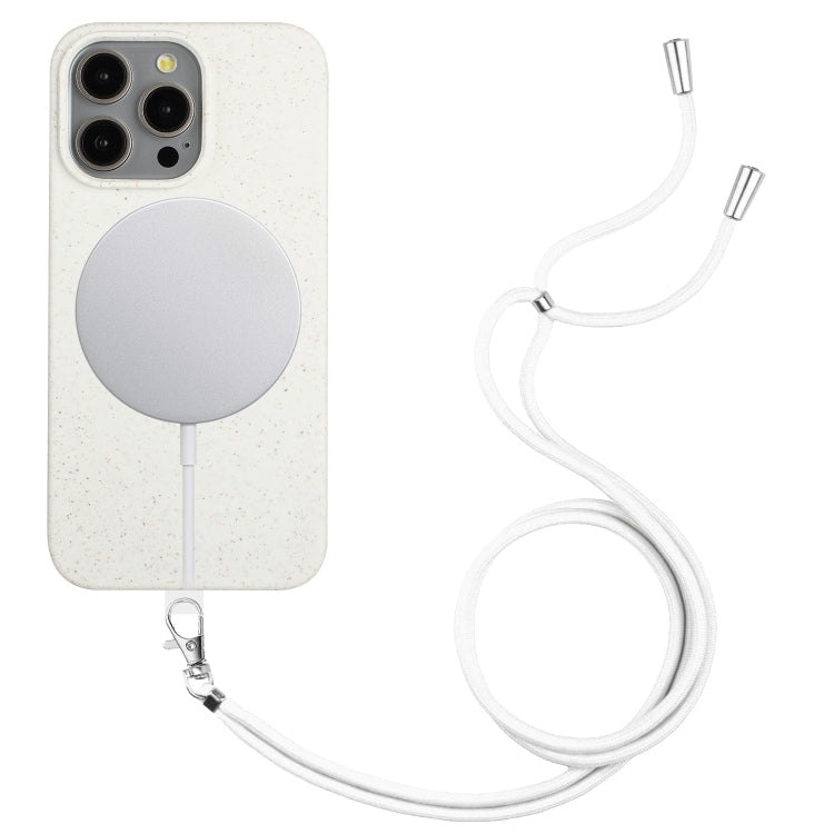 For iPhone 12 Pro Max Wheat MagSafe Magnetic Straw Material + TPU Phone Case with Lanyard(White) by buy2fix