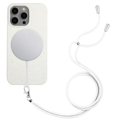 For iPhone 12 Pro Max Wheat MagSafe Magnetic Straw Material + TPU Phone Case with Lanyard(White) by buy2fix