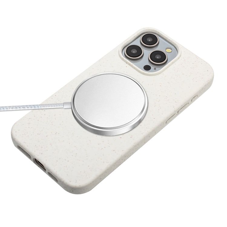 For iPhone 12 Pro Max Wheat MagSafe Magnetic Straw Material + TPU Phone Case with Lanyard(White) by buy2fix