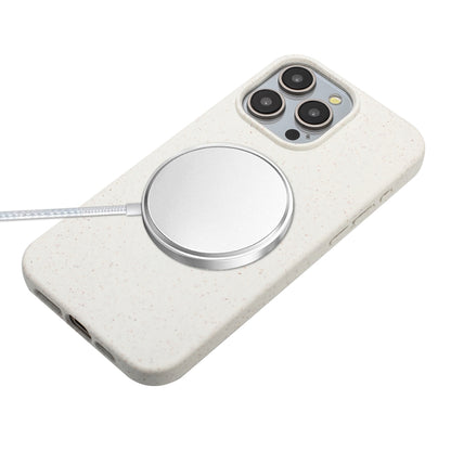 For iPhone 12 Pro Max Wheat MagSafe Magnetic Straw Material + TPU Phone Case with Lanyard(White) by buy2fix