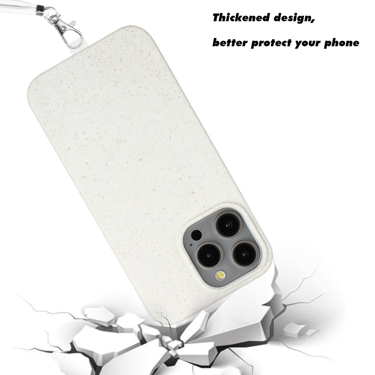 For iPhone 12 Pro Max Wheat MagSafe Magnetic Straw Material + TPU Phone Case with Lanyard(White) by buy2fix