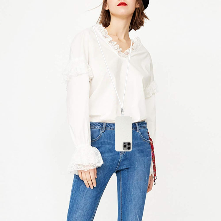 For iPhone 12 Pro Max Wheat MagSafe Magnetic Straw Material + TPU Phone Case with Lanyard(White) by buy2fix