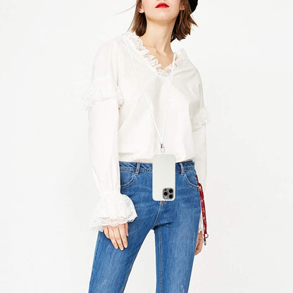 For iPhone 12 Pro Max Wheat MagSafe Magnetic Straw Material + TPU Phone Case with Lanyard(White) by buy2fix