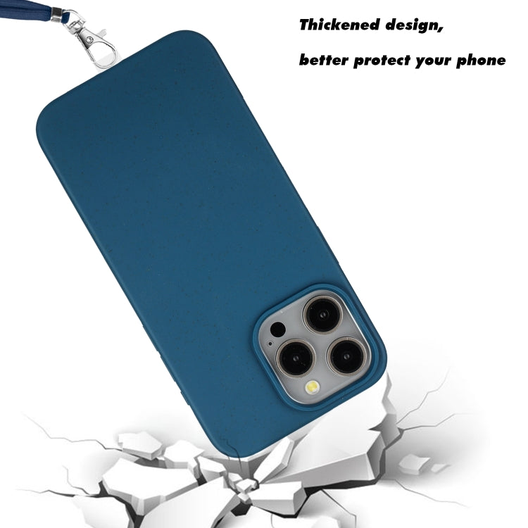 For iPhone 11 Pro Max Wheat MagSafe Magnetic Straw Material + TPU Phone Case with Lanyard(Blue) by buy2fix