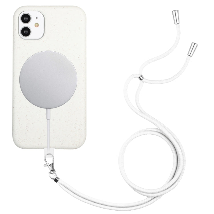 For iPhone 11 Wheat MagSafe Magnetic Straw Material + TPU Phone Case with Lanyard(White) by buy2fix