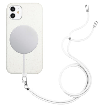 For iPhone 11 Wheat MagSafe Magnetic Straw Material + TPU Phone Case with Lanyard(White) by buy2fix