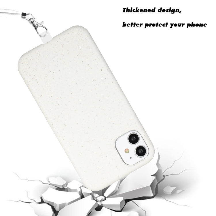 For iPhone 11 Wheat MagSafe Magnetic Straw Material + TPU Phone Case with Lanyard(White) by buy2fix