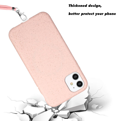For iPhone 11 Wheat MagSafe Magnetic Straw Material + TPU Phone Case with Lanyard(Pink) by buy2fix