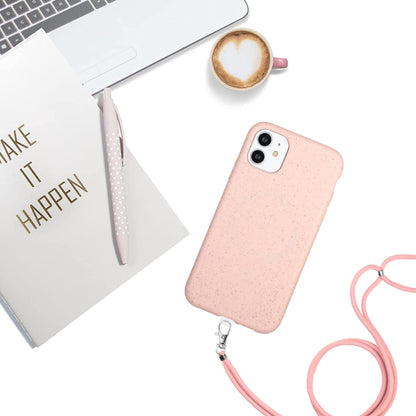 For iPhone 11 Wheat MagSafe Magnetic Straw Material + TPU Phone Case with Lanyard(Pink) by buy2fix