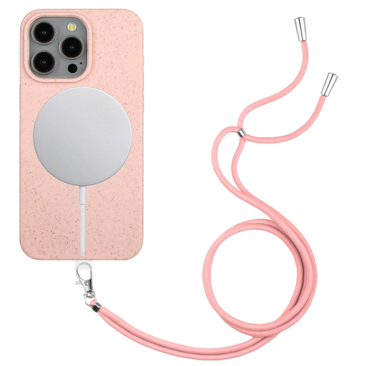 For iPhone 11 Pro Wheat MagSafe Magnetic Straw Material + TPU Phone Case with Lanyard(Pink) by buy2fix