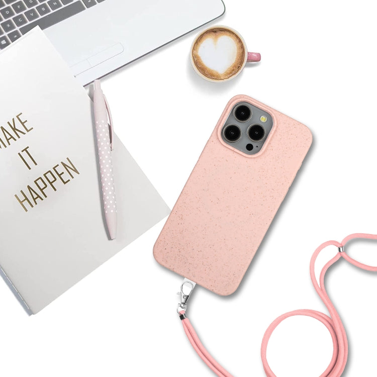 For iPhone 11 Pro Wheat MagSafe Magnetic Straw Material + TPU Phone Case with Lanyard(Pink) by buy2fix