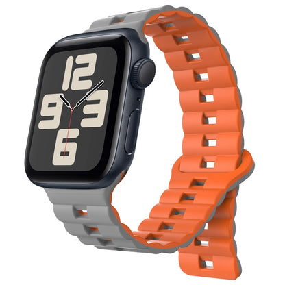 For Apple Watch SE 2023 44mm Reverse Buckle Two Color Magnetic Silicone Watch Band(Grey+Orange) by buy2fix
