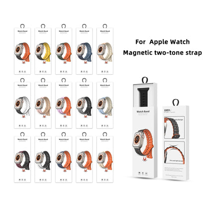 For Apple Watch SE 2023 44mm Reverse Buckle Two Color Magnetic Silicone Watch Band(Grey+Orange) by buy2fix