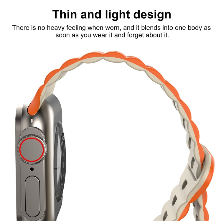 For Apple Watch SE 2023 44mm Reverse Buckle Two Color Magnetic Silicone Watch Band(Grey+Orange) by buy2fix