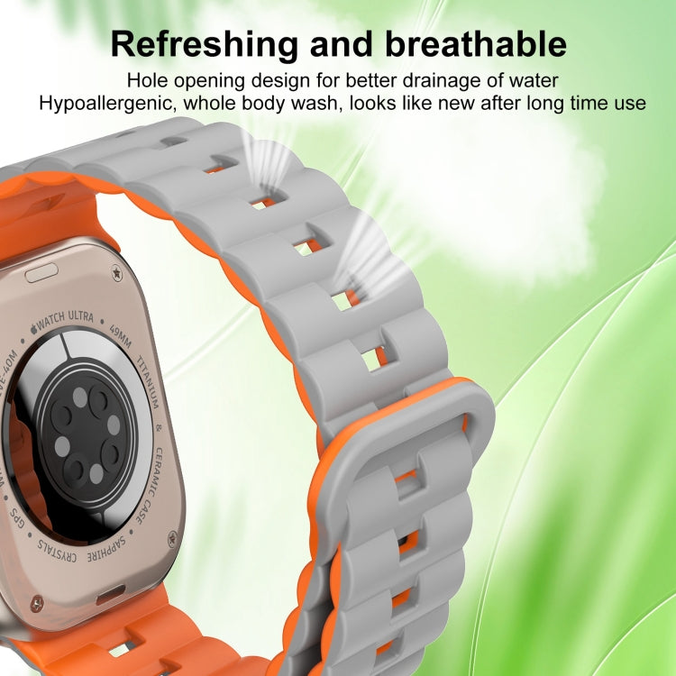 For Apple Watch SE 2023 44mm Reverse Buckle Two Color Magnetic Silicone Watch Band(Grey+Orange) by buy2fix