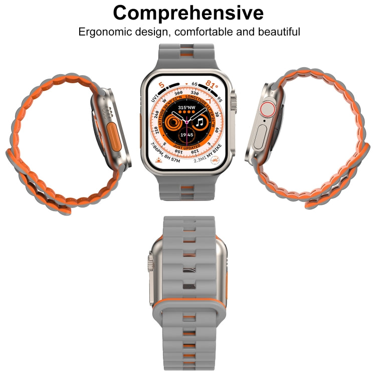 For Apple Watch SE 2023 44mm Reverse Buckle Two Color Magnetic Silicone Watch Band(Grey+Orange) by buy2fix