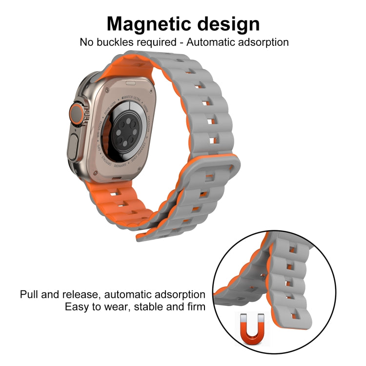 For Apple Watch SE 2023 44mm Reverse Buckle Two Color Magnetic Silicone Watch Band(Grey+Orange) by buy2fix