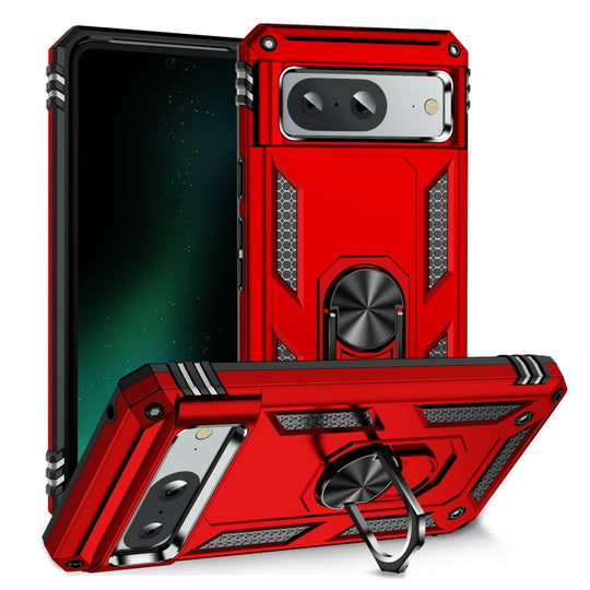 For Google Pixel 8a Shockproof TPU + PC Phone Case with Holder(Red)