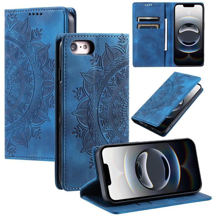 For iPhone 16e Totem Embossed Magnetic Leather Phone Case(Blue) - iPhone 16e Cases by buy2fix | Online Shopping UK | buy2fix