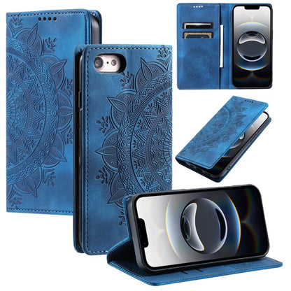 For iPhone 16e Totem Embossed Magnetic Leather Phone Case(Blue) - iPhone 16e Cases by buy2fix | Online Shopping UK | buy2fix