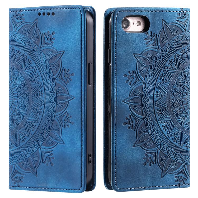 For iPhone 16e Totem Embossed Magnetic Leather Phone Case(Blue) - iPhone 16e Cases by buy2fix | Online Shopping UK | buy2fix