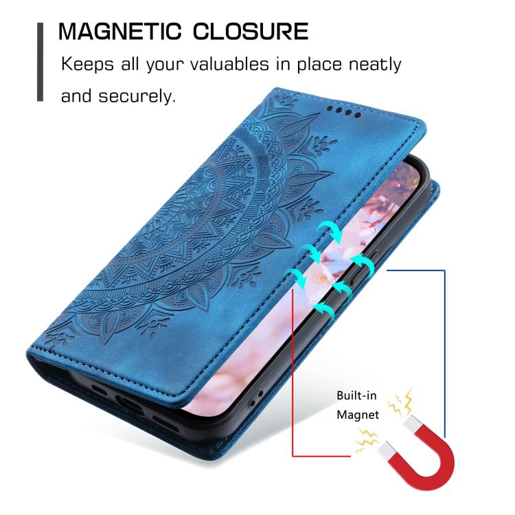 For iPhone 16e Totem Embossed Magnetic Leather Phone Case(Blue) - iPhone 16e Cases by buy2fix | Online Shopping UK | buy2fix